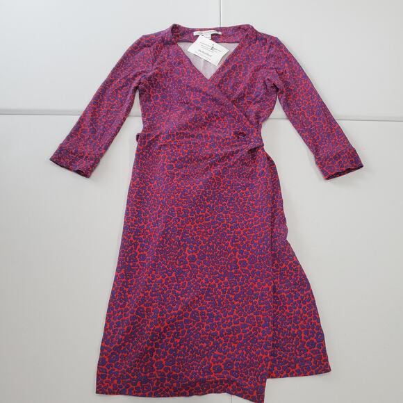 Diane von Furstenberg Dress Womens 2 Julian Two Wrap Leopard Print - Picture 1 of 11
